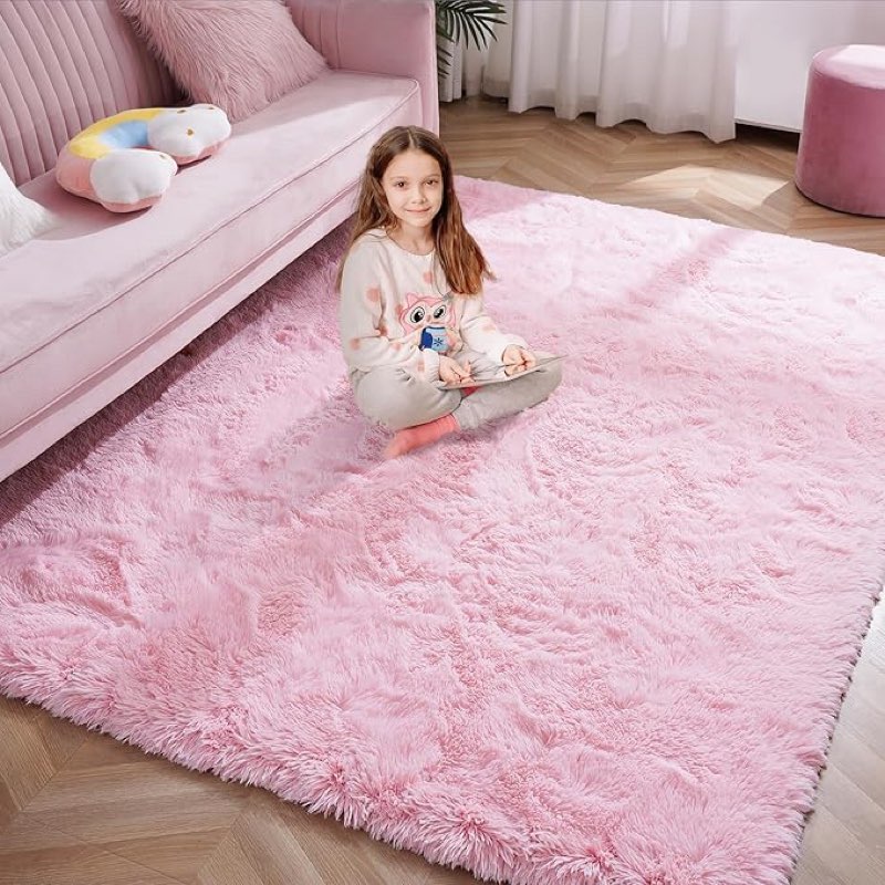 Fluffy Soft Area Rugs for Bedroom, 6x9 Pink Indoor Modern Area Rugs Fluffy Living Room Carpets for Kids Bedroom Home Decor Nursery Rug, High Pile Soft Throw Rug, Upgrade Anti-Skid Durable Pink 6' x 9’ (Rectangular)