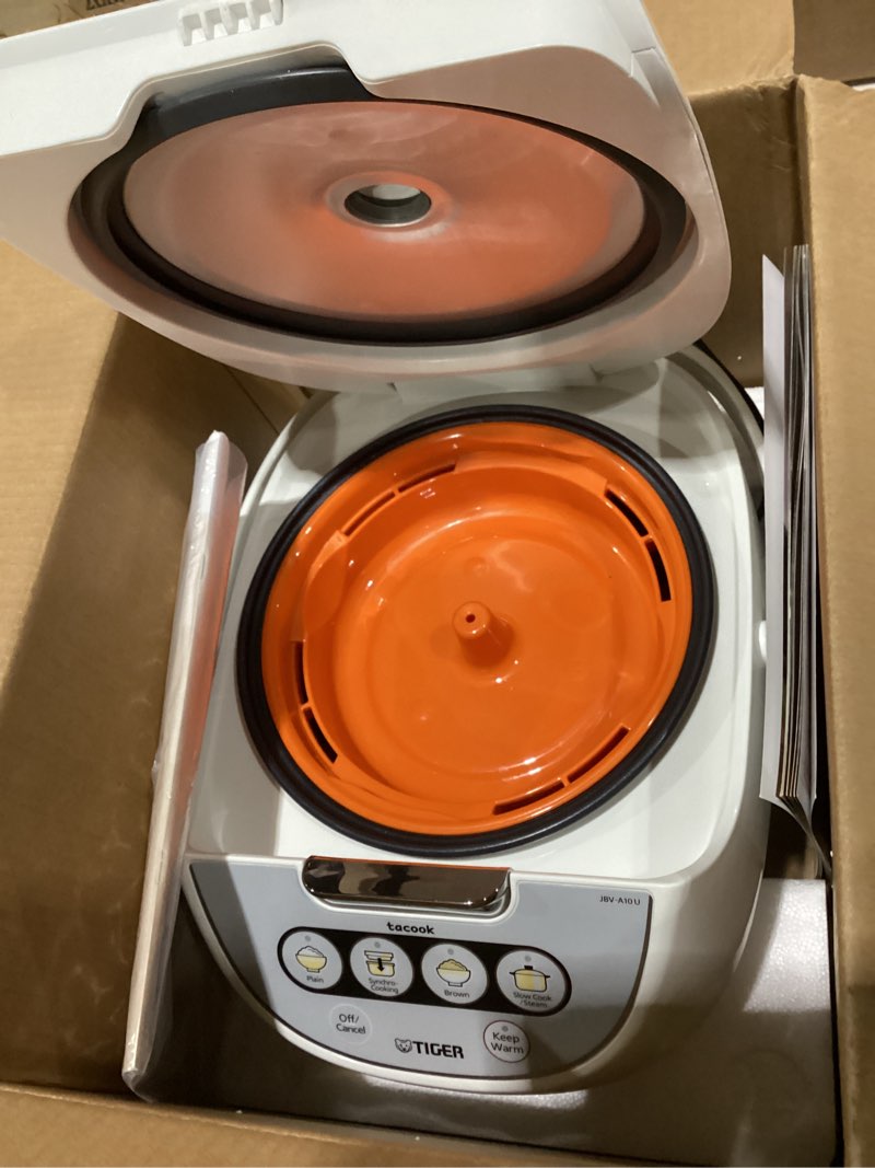 Condition photo showing As Is for TIGER JBV-A10U 5.5-Cup (Uncooked) Micom Rice Cooker and Warmer with Tacook Food Steamer Cooking Tray Technology, White