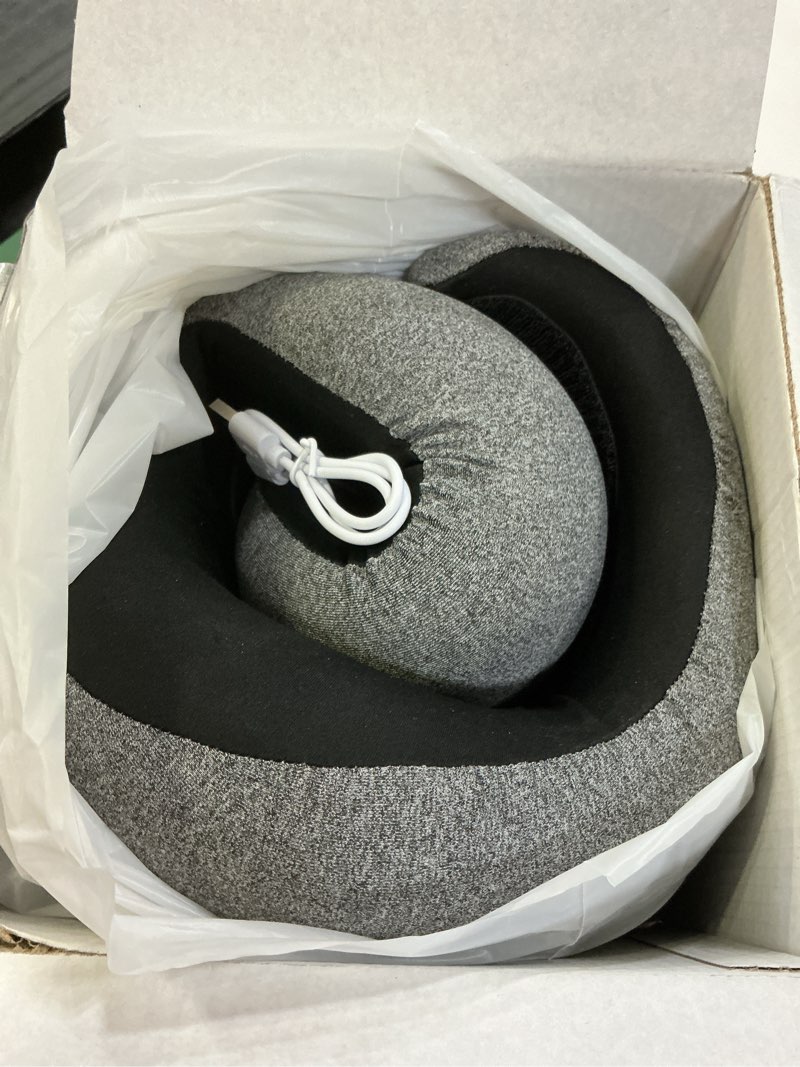 Condition photo showing Good Condition for Travel Neck Pillow Airplane 2 in 1 with Heating, Memory Foam Cervical Pillow, 360º Ergonomic Design, Asymmetrical Sides Portable for Airplane Car Office Sleeping Essentials, Breathable Cover Grey