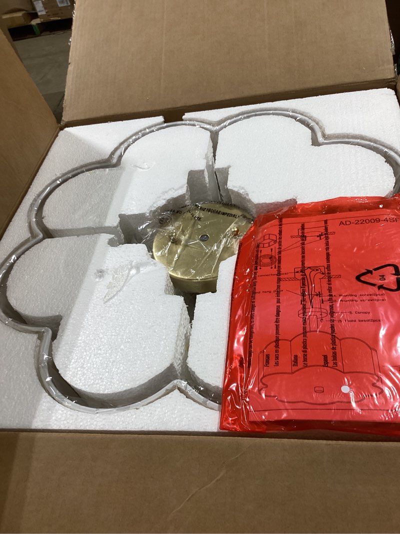 Condition photo showing Good Condition for gold semi flush mount ceiling lights, 4-light 18" brass light fixtures ceiling mount with linen fabric drum shade in flower shape for nursery bedroom kitchen hallway, ad-22009-4sf-gd-b gold, flower linen shade 18", single shade