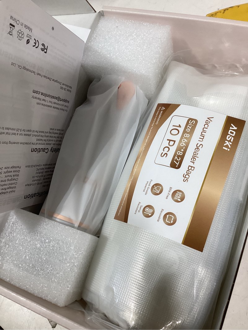 Condition photo showing Good Condition for Compact Vacuum Sealer for Food Sealer: Handheld Portable Vacuum Sealer Machine for Food Storage, Rechargeable Food Vacuum Sealing for Kitchen Travel Fridge Meal Prep, Gifts for Mom, Wife, Chef & Home Small White
