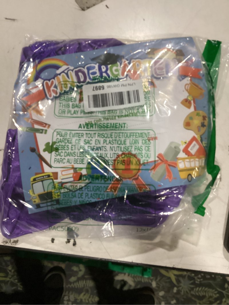 Condition photo showing Good Condition for somsoc 7 pack kindergarten graduation cap and gown tassel stole with 2026, 2027 charms certificate for preschool kids purple x-small