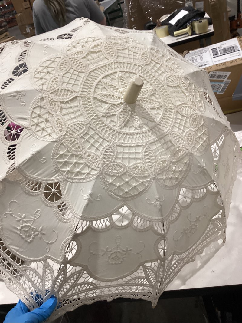 Condition photo showing As Is for lace parasol umbrella vintage wedding bridal lace umbrella for decoration photo tea party 32 inch adult size 01 ivory