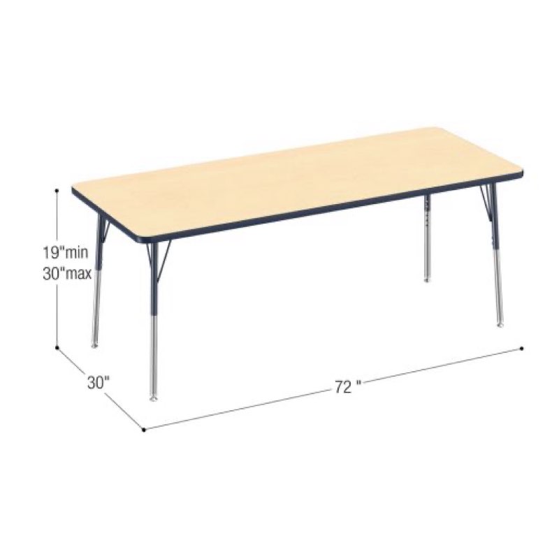 fdp rectangle activity school and classroom kids table (36 x 72 inch), toddler legs, adjustable heig