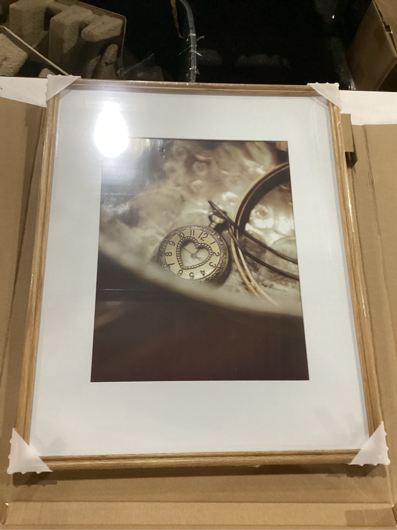 Condition photo showing New/Like New for Dreamland 16x20 Poster Frame with Mat for 11x14, USA-Sourced Natural Oak Wood Picture Frames with Real Glass, 16"x20" Handcrafted Round Corner Frame for Gallery Art Prints or Home Decor