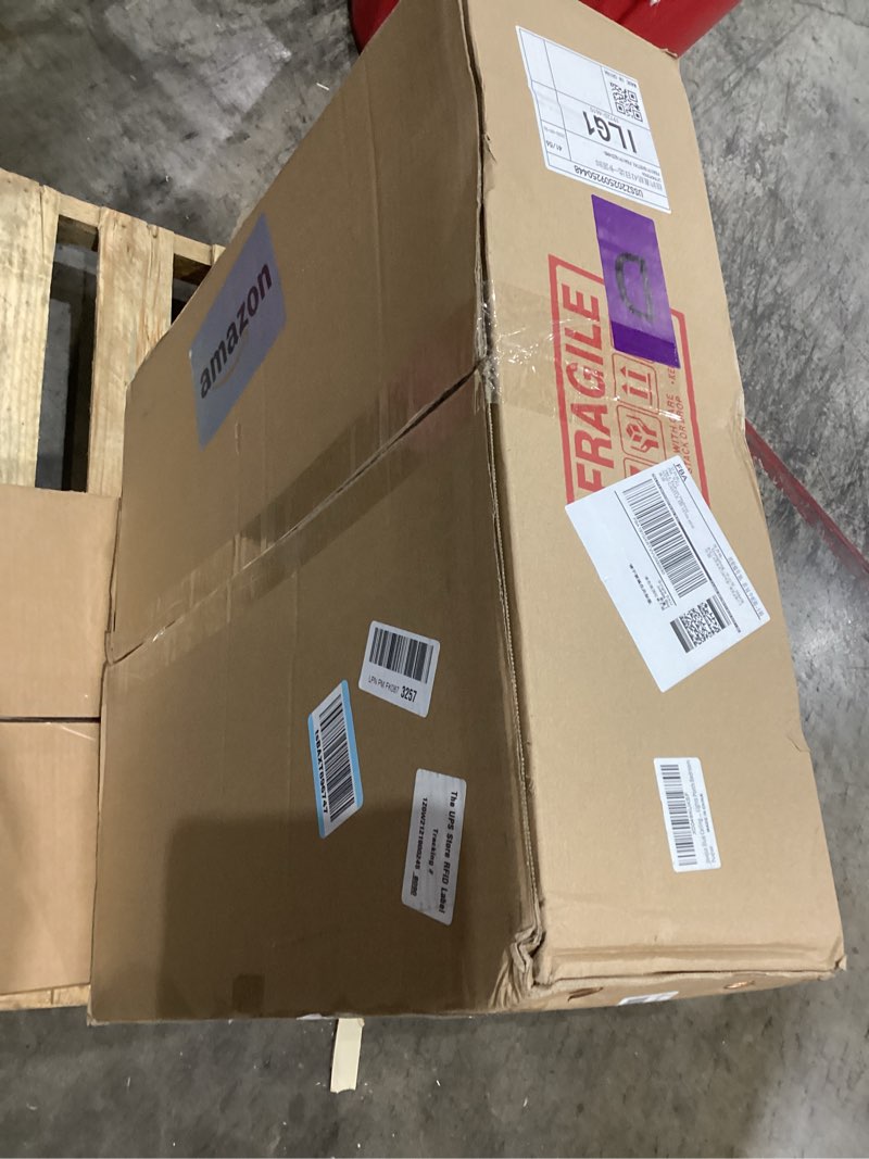 Condition photo showing Good Condition for LED Ceiling Lights Blue Flush Mount Ceiling Lamp Gold Brass Metal Frame Mid Century Close to Ceiling Light 48W White Light 19.7" Acrylic Round Shade Modern Light Fixtures for Porch Bedroom 19.7" Blue, 1-Pack