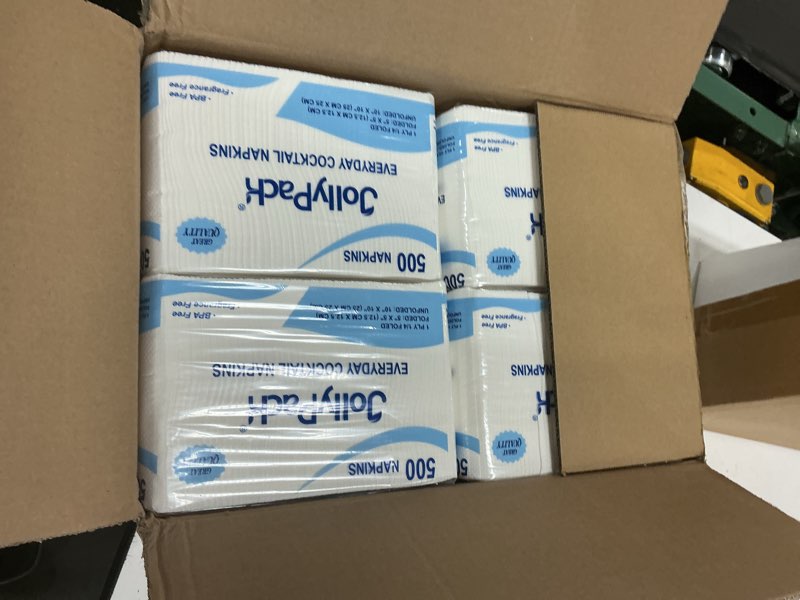 Condition photo showing New/Like New for jollypack 2000 count white beverage napkins - 1-ply 4.9 x 4.9 folded bulk cocktail napkins paper, lunch paper for restaurants, bar and party - 9.8 x 9.8 unfolded 2000 10inch