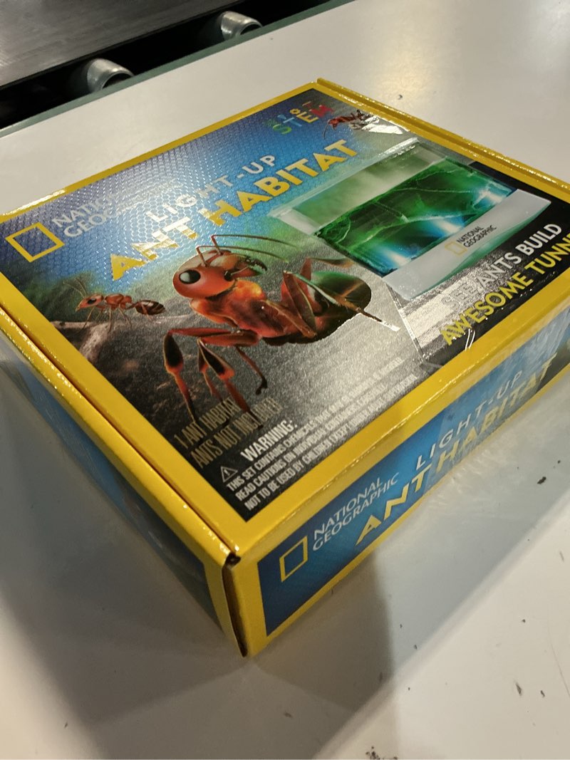 Condition photo showing New/Like New for national geographic light-up ant habitat kit for kids with magnifiers | light-up ant terrarium, built-in magnifiers, tunnel starter tool, 360-degree viewing, insect habitat, stem activity
