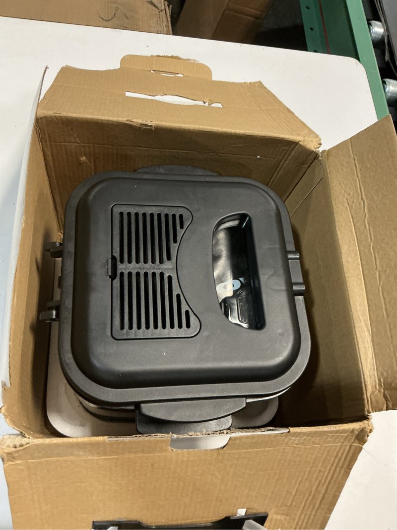 Condition photo showing As Is for ovente electric deep fryer, 1.5l capacity, 800w with adjustable temperature, viewing window lid, removable frying basket & cool-touch handles, stainless steel countertop fryer, silver fdm1501br fdm1501br - silver