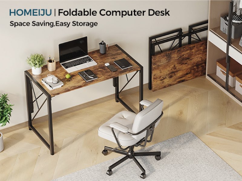 *may be missing hardware*Office Desk Easy-Assemble Computer Desk Portable Small Office Desk Folding Desk Simple Home Office Desk Brown Desk for Home, Office, Gaming, Writing, Outside Use