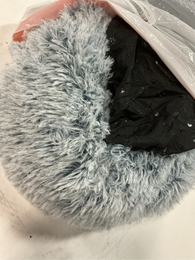 Condition photo showing As Is for jollyvogue calming dog bed for small dogs - 23 inches donut washable small dog bed for kittens & puppies, anti-slip round fluffy plush faux fur cat beds (fits up to 25 lbs pets, grey) 23.0"l x 23.0"w x 8.0"th 01 - smoke grey