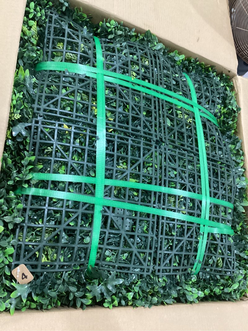 Condition photo showing New/Like New for odtory artificial greenery wall panels: 20"x 20" 12p faux grass wall backdrop boxwood ivy privacy screen with uv protection,fake hedge fence for outdoor,indoor,garden,backyard and home decor 20"x20" 12p