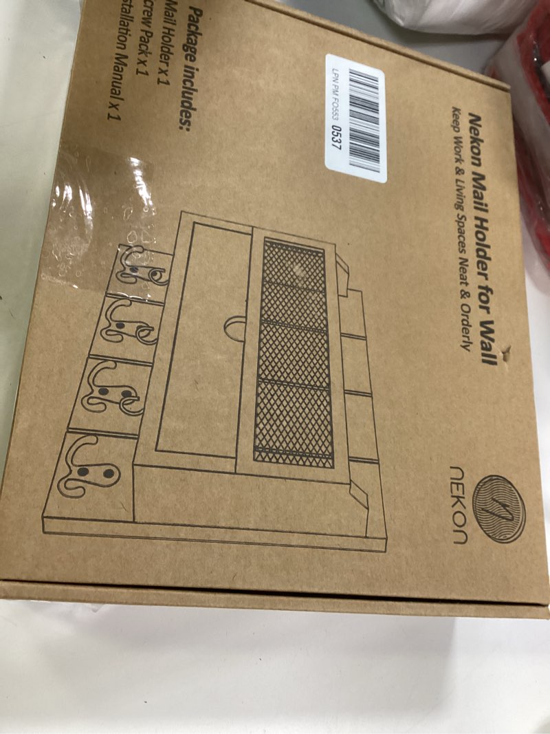 Condition photo showing Good Condition for Nekon Mail Organizer with Drawer for Wall, 12"W x 10"H x 3.1"D Mail Sorter Wall Mounted, Wooden Key 