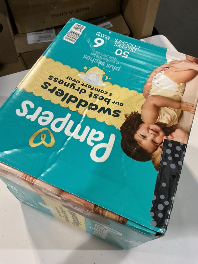 Condition photo showing New/Like New for pampers swaddlers diapers, size 6 (23-44 lbs), 50 count, absorbent, keeps baby dry and comfortable, skin safe disposable baby diaper (packaging may vary) size 6 50