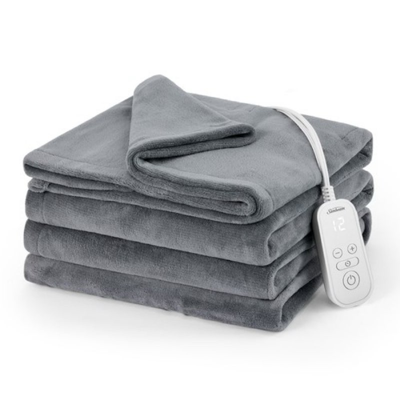 sunbeam 13705 electric heated bed blanket grey soft microplush 12 heat settings