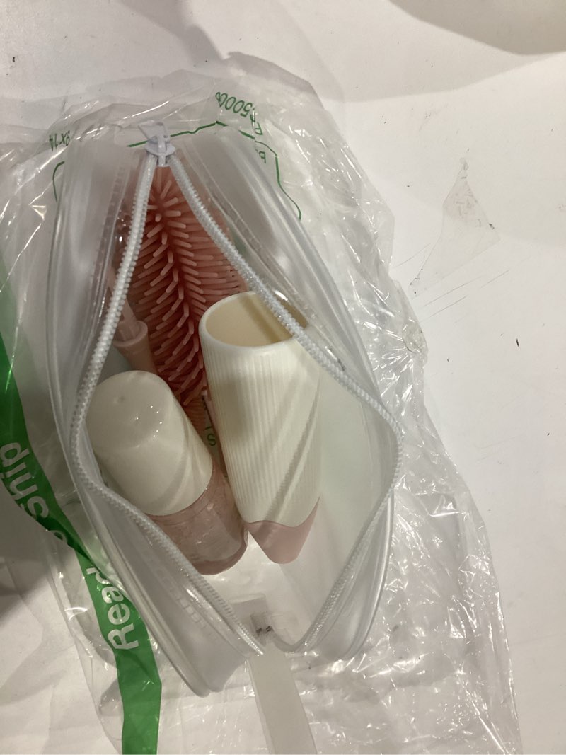 Condition photo showing As Is for momcozy bottle brush kit, innovative push-press design for better cleaning - baby bottle cleaner brush for baby bottle, breast pumps, nipples, and more - can generate foam for better cleaning, pink press bubble style pink