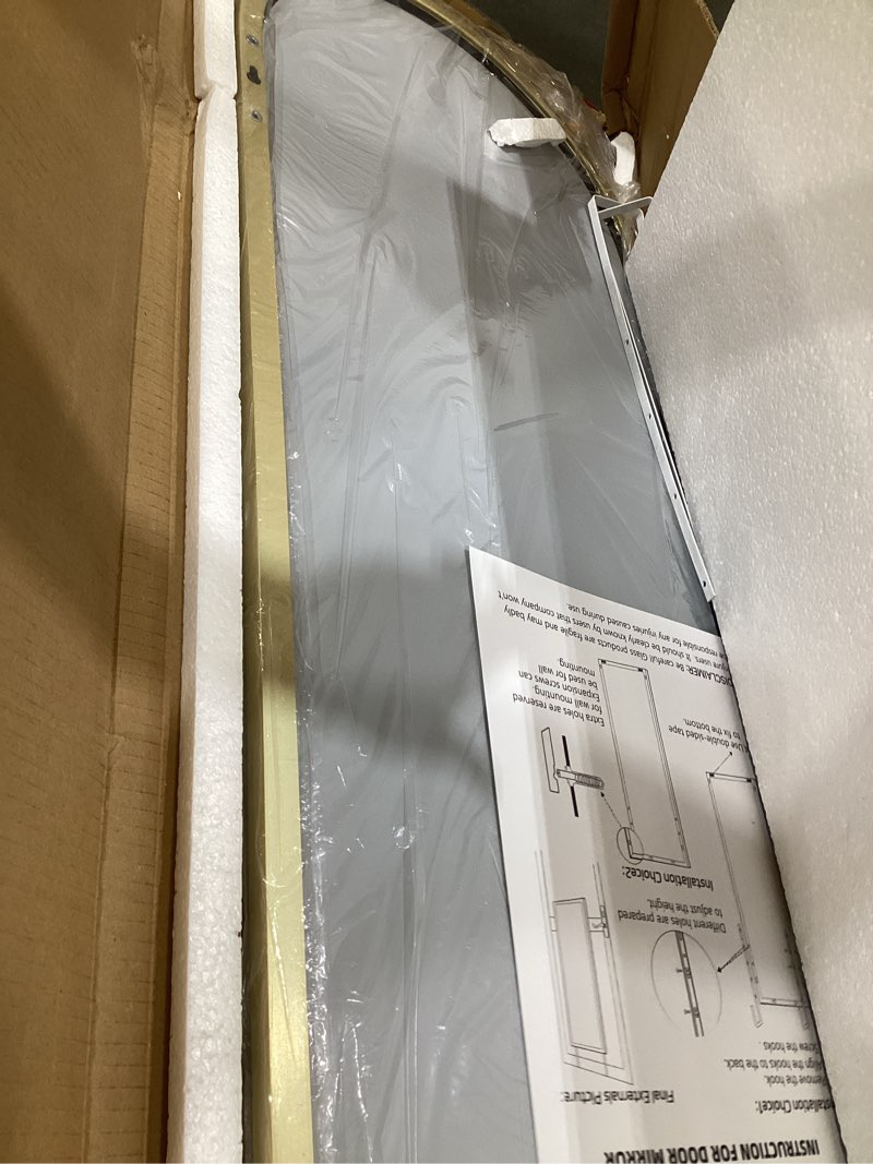 Condition photo showing Good Condition for trahome arched full length mirror, 56"x15" standing body mirror for wall, with aluminum alloy frame for bedroom, living room, dressing room(gold) gold 56"l x 15"w