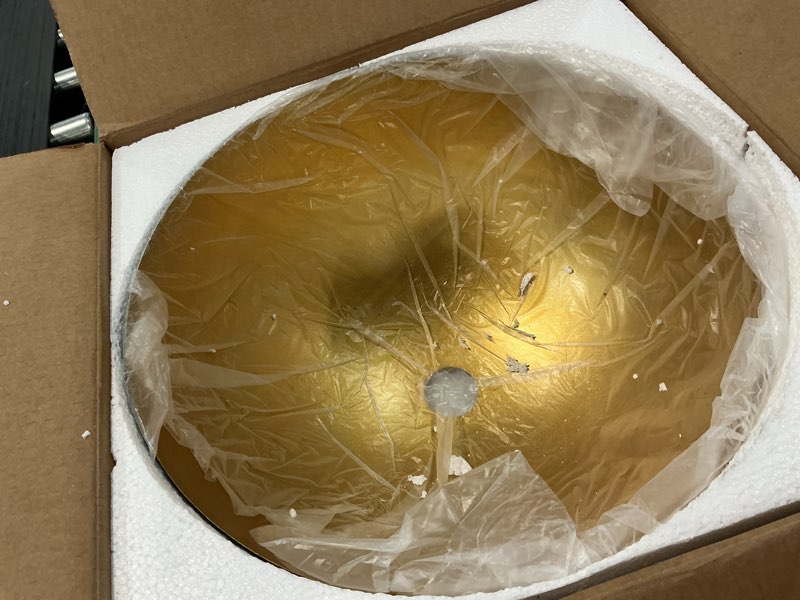 Condition photo showing Good Condition for 13.78" Modern Industrial Black Pendant Lights Vintage Farmhouse Black Gold Pendant Lighting Dome Golden Pendant Light for Kitchen Island, Dining Room, Bedroom, Hallway, Living Room, Bars Black Gold 13.78"