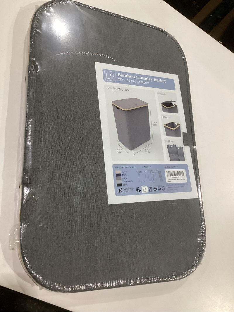 Condition photo showing New/Like New for lonbet laundry basket with lid, made from breathable fabric | aesthetic clothes hampers for laundry with side handles & sturdy bamboo frame (40 gallons - double, gray) gray 40 gallons - double
