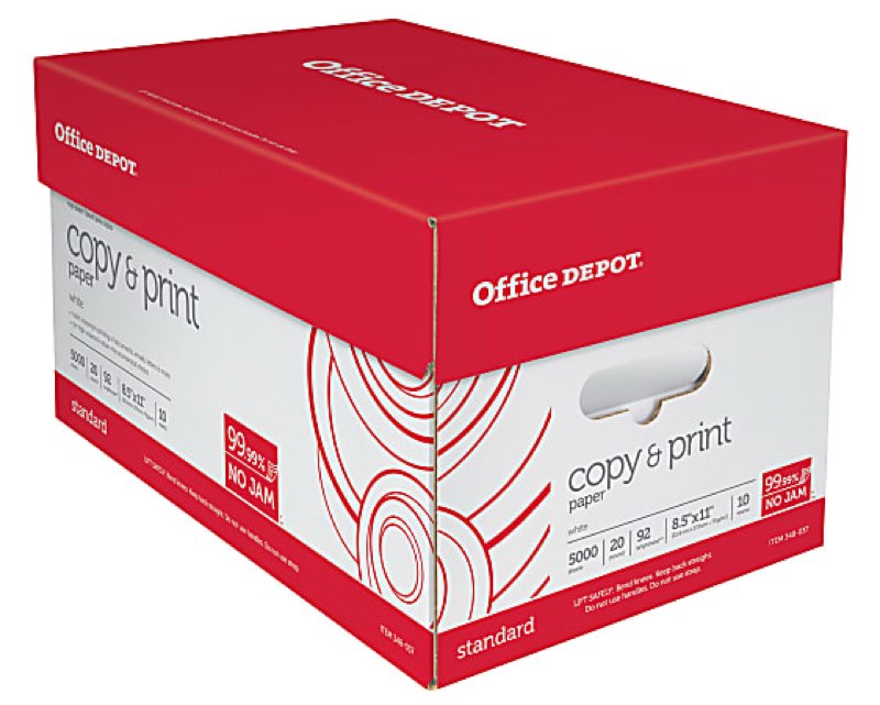 office depot® multi-use printer & copy paper, 10 reams, white, letter (8.5\" x 11\"), 5000 sheets per case, 20 lb, 92 brightness