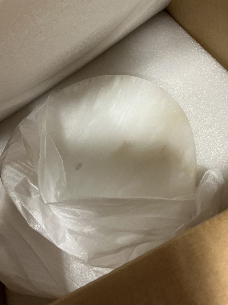 Condition photo showing Good Condition for 9.84 inch alabaster wall sconce natural marble sconces, dimmable 3cct hardwired circular sconce wall lamp,led modern alabaster sconces wall lighting for dining room,bedroom,stairs hallway 2 pack black 2-pack