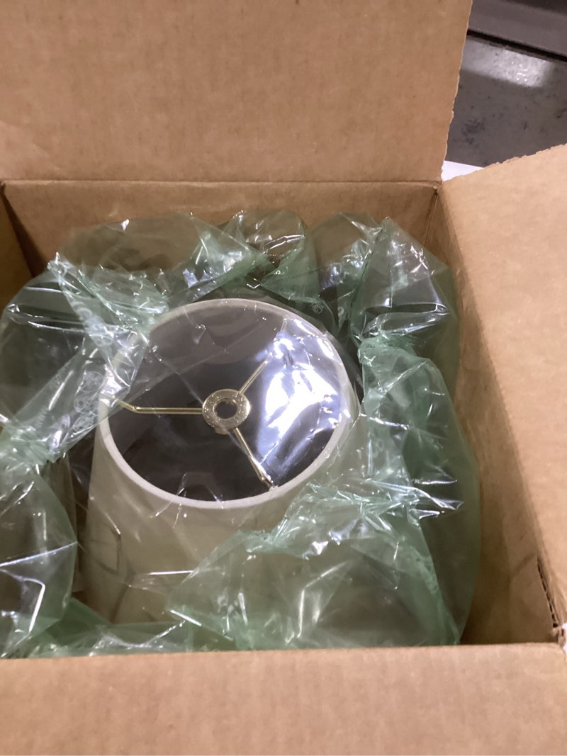 Condition photo showing As Is for Aspen Creative 32005A Transitional Hardback Empire Shape Spider Construction Lamp Shade in Off White, 9" wide (5" x 9" x 7")