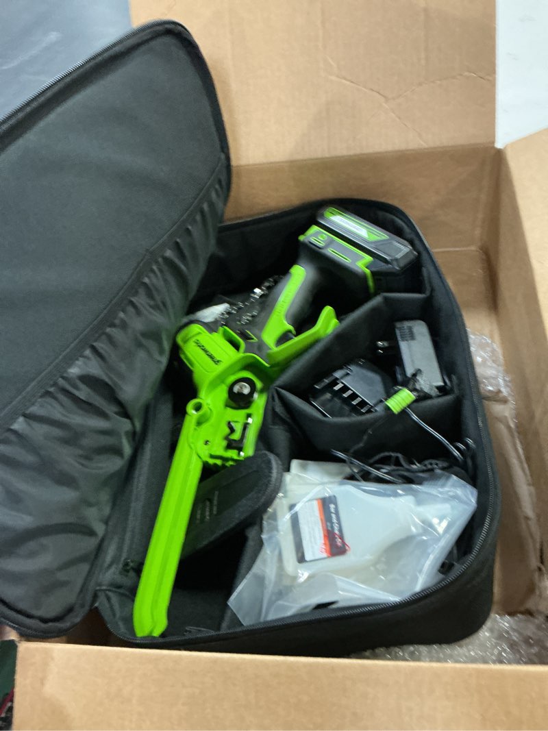 Condition photo showing As Is for Greenworks 24V 6" Mini Chainsaw Cordless , Small Cordless Handheld Saw, 2.0Ah Battery and Charger Included, for Tree Trimming and Pruning 6” Pruning Saw (2.0Ah)