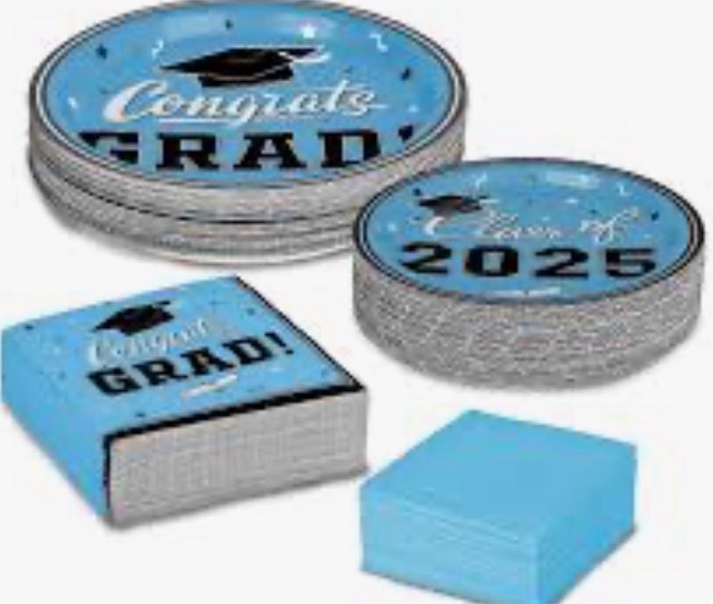 graduation party plates and napkins gatherfun 2025 graduation party supplies sky blue disposable paper plates luncheon napkins cocktail napkins for congrats grad party decorations, serve 50