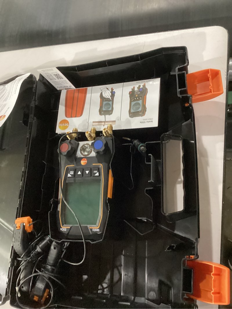 Condition photo showing As Is for testo 550s ac manifold gauge set – manifold gauges hvac – incl. 2 wired temperature clamp probes – recharge kit with superheat, subcooling for ac, refrigeration & heat pumps – bluetooth basic kit digital manifold