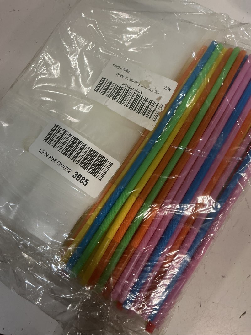 Condition photo showing New/Like New for 100 pcs drink pouches with 100 straw holes, freezable juice pouches, translucent reclosable zipper plastic pouche drink bags for cold & hot drinks for adults and kids 100pcs drink pouches