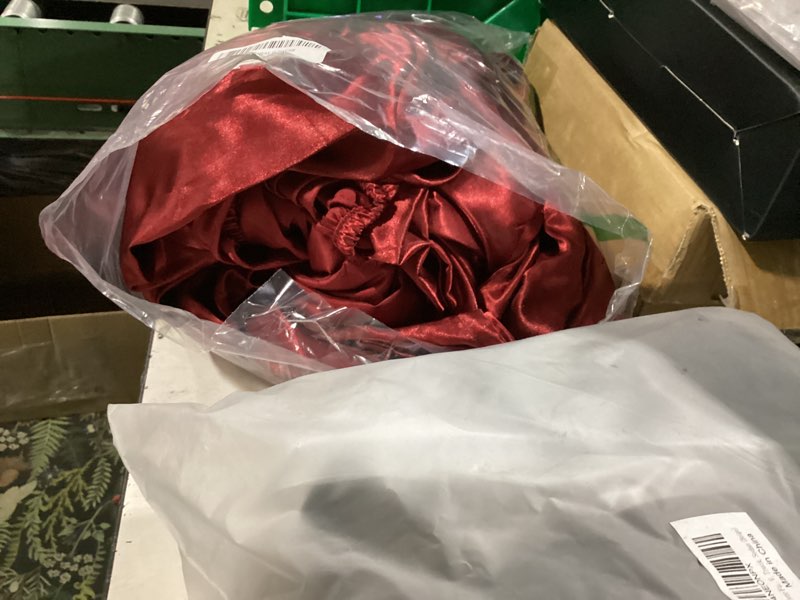 Condition photo showing As Is for cozylux satin sheets queen size bed set - silky soft bedding similar to silk, 4 piece sheet set for hair and skin, deep pocket with all-around elastic, home decor for bedroom, burgundy queen burgundy