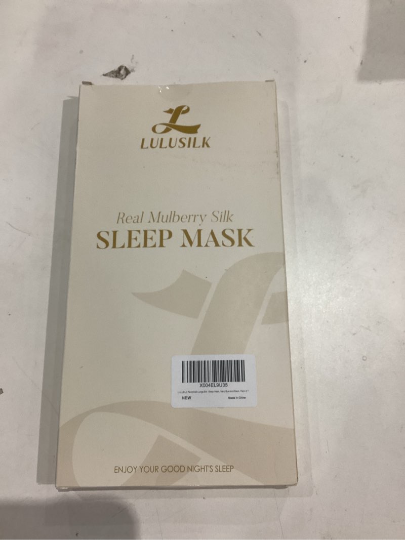Condition photo showing New/Like New for LULUSILK Reversible Mulberry Silk Sleep Mask for Women and Men, Adjustable Real Silk Eye Mask for Sleeping, Navy Blue and Black, Pack of 1
