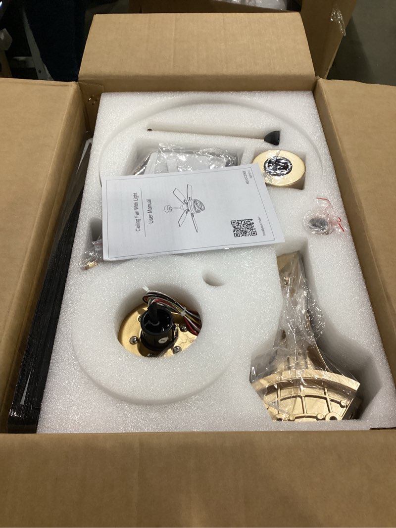 Condition photo showing Good Condition for dawn whisper 52" ceiling fan with light gold chandelier fan dc motor dimmable led modern ceiling fan with light for bedroom living room gold 52 inch