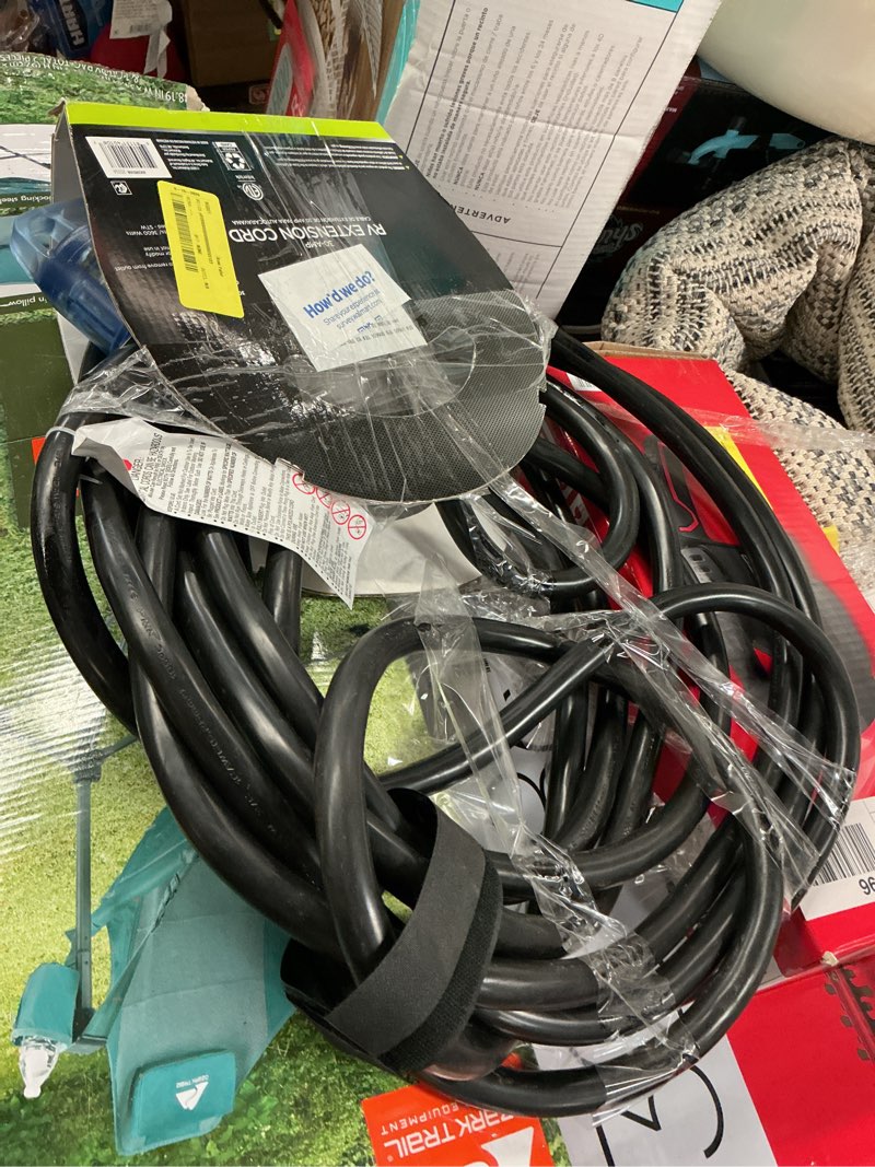 Condition photo showing As Is for autodrive 10/3 stw 30 amps rv extension cord with lighted end, 30-feet, black