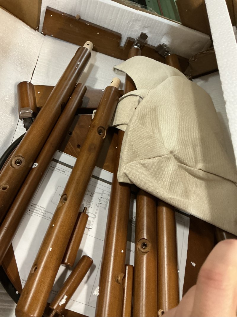 Condition photo showing As Is for Solid Wood Coat Rack with Fabric Basket - Coat Hanger Stand Coat Tree Rack Freestanding with 9 Hooks Wheels, Small Clothes Rack For Entryway Bedroom Hallway Living Room Walnut Brown