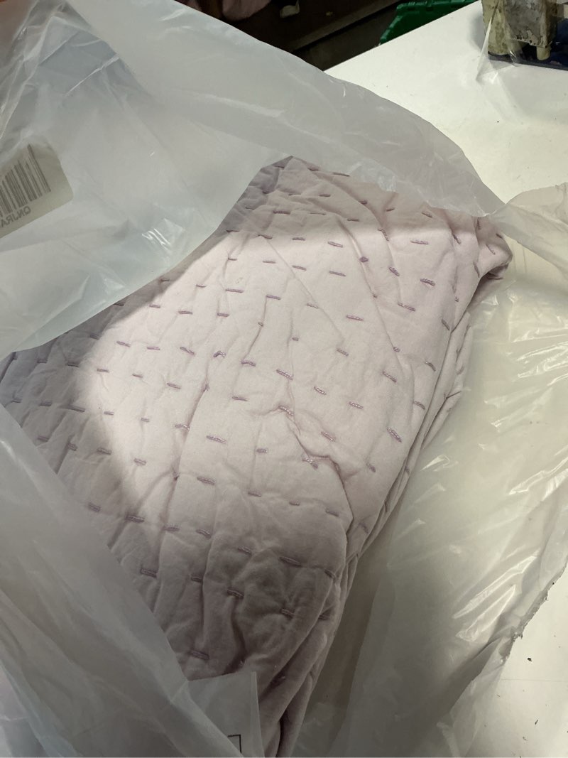 Condition photo showing As Is for european linen cotton stitch quilt, king/cal king, orchid