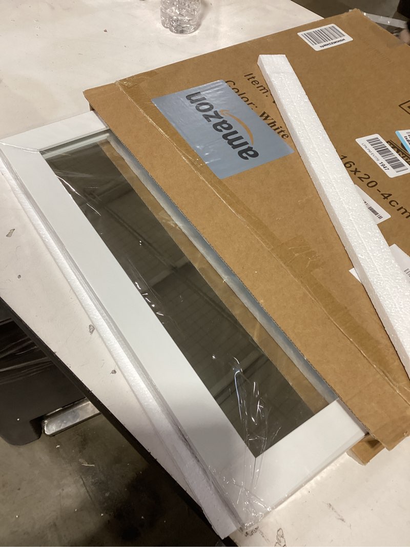 Condition photo showing New/Like New for Phore Rectangular Wall Mirror White Bathroom Mirror 16" x 20" Wall Mirror for Entryway, Bedroom, Living Room White 20"L x 16"W