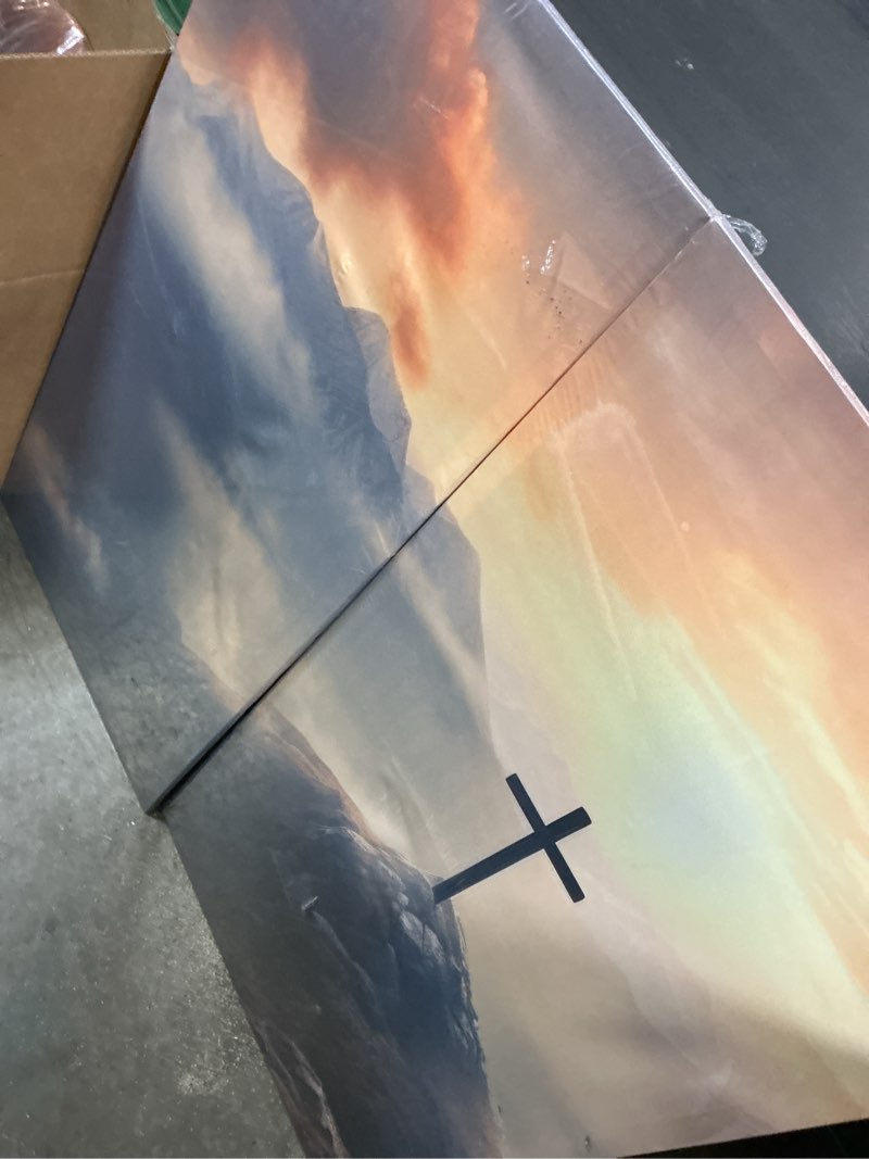 Condition photo showing As Is for (incomplete only two pieces)  house decorations living room canvas wall art christian pictures for wall cross paintings jesus christ 5 panels canvas religious artwork home decor framed posters and prints ready to hang - 60\"wx40\"h
