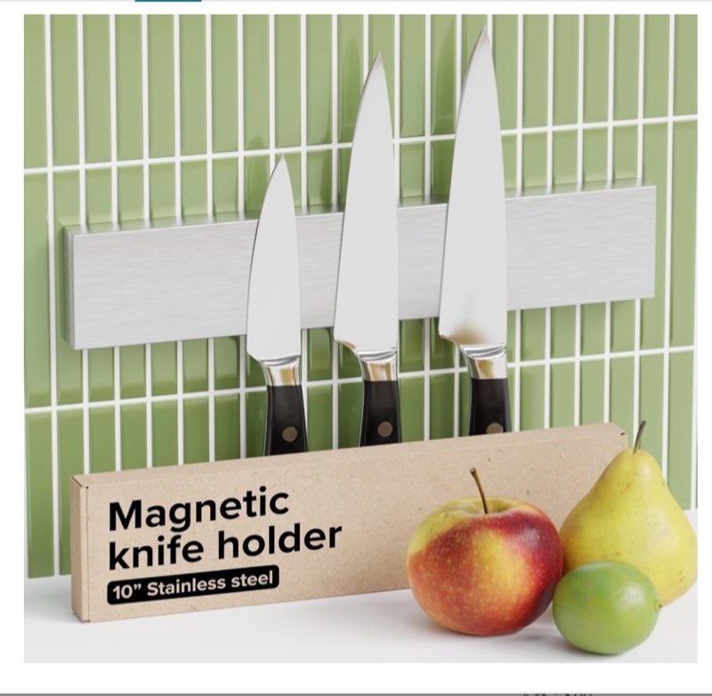Knife Magnetic Strip 10" Steel – Magnetic Knife Holder for Wall no Screws – Kitchen Utensil Holder, Knife Bar, Knife Rack, Kitchen Organizer and Tool Holder