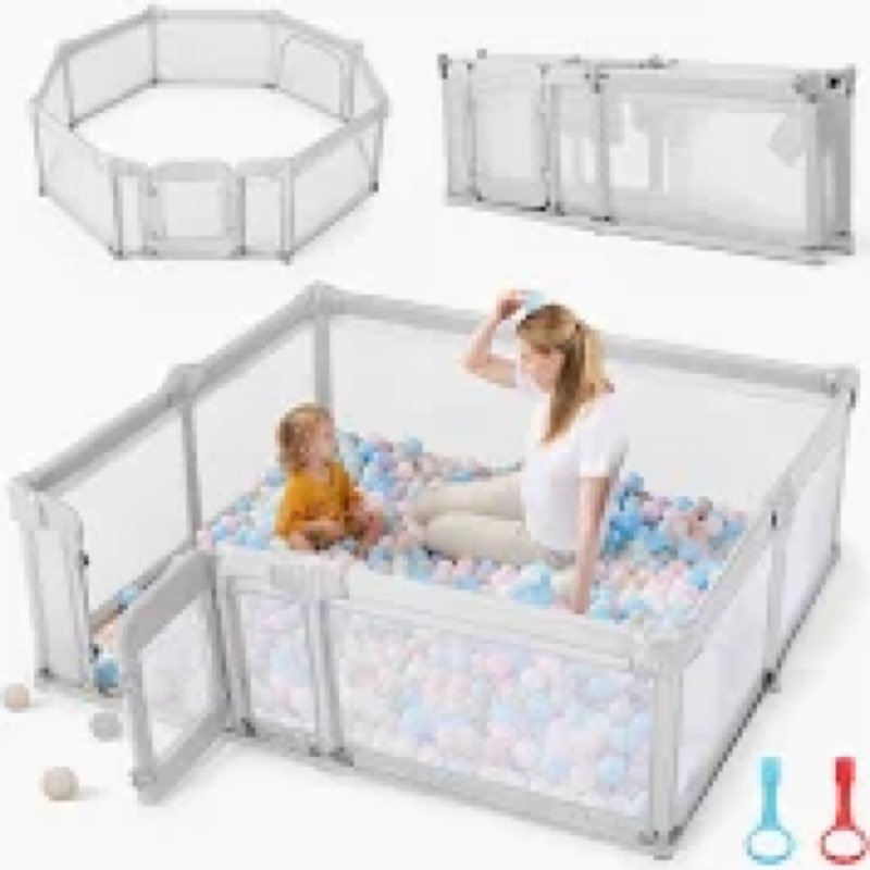 Sweeby Foldable Playpen, Gate for Babies and Toddlers 79x71 Extra Large Play Yard With Door, Fence W