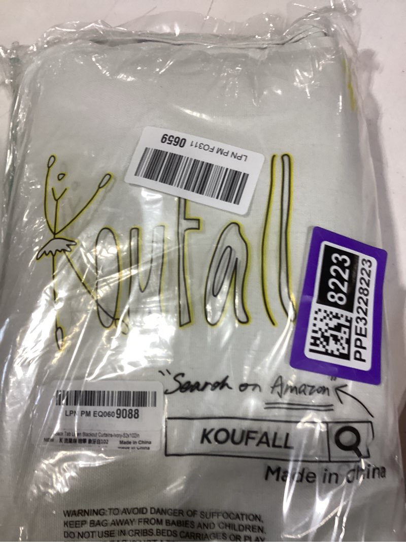 Condition photo showing New/Like New for KOUFALL 102 Inch Long Curtains, Blackout Linen Cream Ivory Black Out Pleated Curtains for Living Room 2 Panels Set 52"W x 102"L (Pack of 2) Ivory