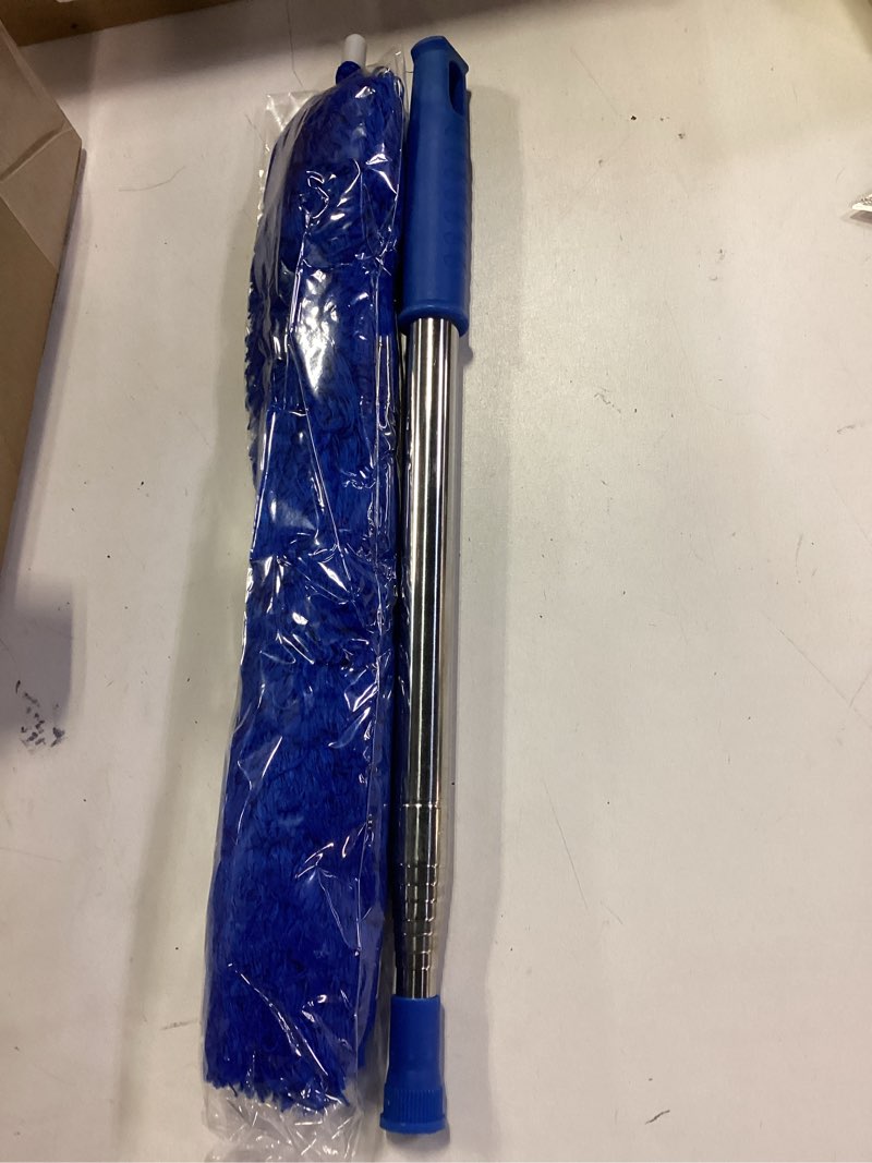 Condition photo showing Good Condition for Cobweb Duster with Extension Pole, Washable Cleaning Duster Kit with 2 Duster Heads, Cobweb Duster, Corner Brush, Aluminum Telescoping Pole for Ceiling Fan (Blue)