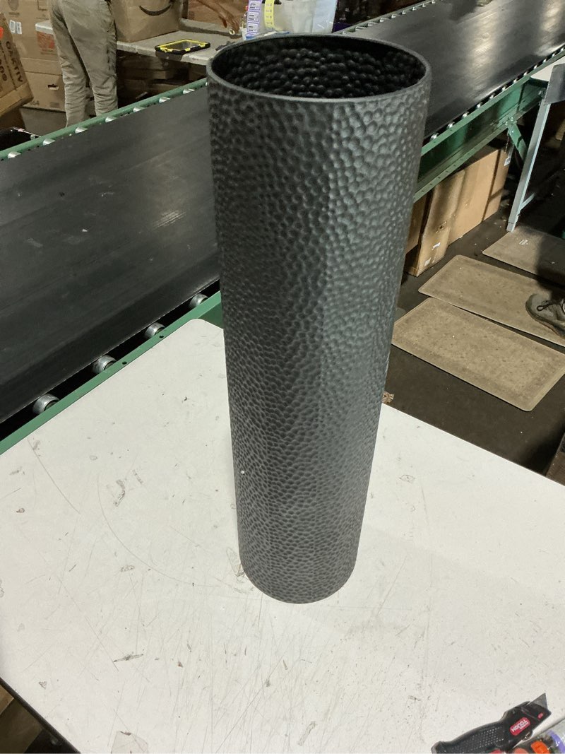 Condition photo showing As Is for brass vase 16" hammered brown metal w/ red amaryllis artificial flowers lot 5