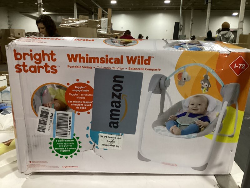 Condition photo showing New/Like New for Bright Starts Portable Automatic 6-Speed Baby Swing with Adaptable Speed, Taggies, Music, Removable-Toy-Bar, 0-9 Months 6-20 lbs (Whimsical Wild)