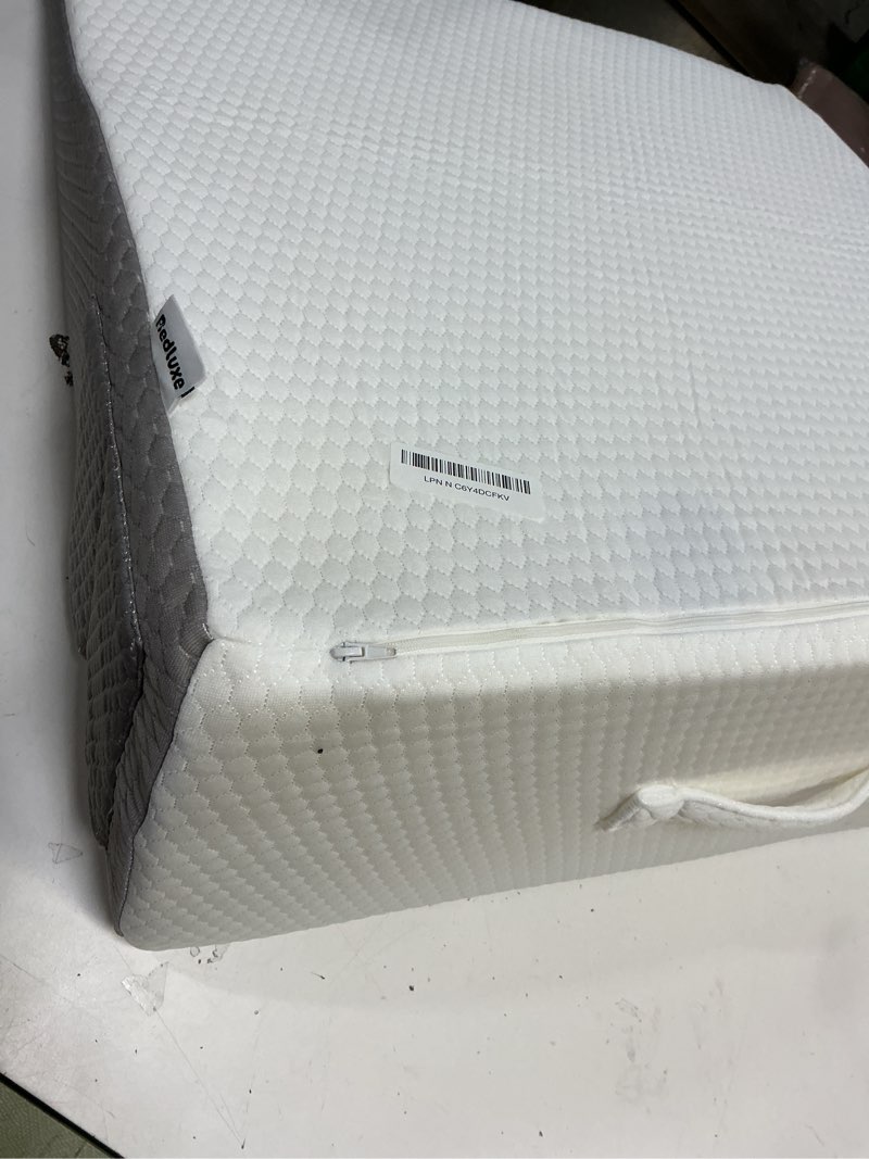 Condition photo showing Good Condition for bedluxe wedge pillow, 10 inch bed wedge pillow for headboard, pillow wedge for acid reflux relief, sleeping, back pain relief, snoring, triangle pillow wedge, white/grey 24*24*10 inch white grey