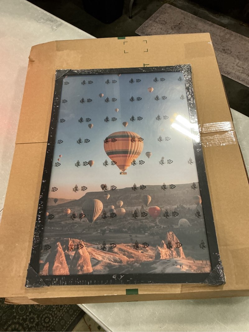 Condition photo showing New/Like New for 15x23 picture frame black for wall mounting, horizontal and vertical formats for wall hanging, wood 15x23 frame, black, 1 pack 1 15x23