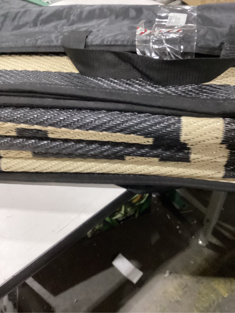 Condition photo showing New/Like New for Reversible Rugs Mats, 9x12ft Outdoor Plastic Straw Rug Waterproof for RV, Patio, Garden, Balcony, Backyard, Deck, Picnic, Beach, Camping (New Grecian Complete Kit, Khaki) 9x12 Khaki