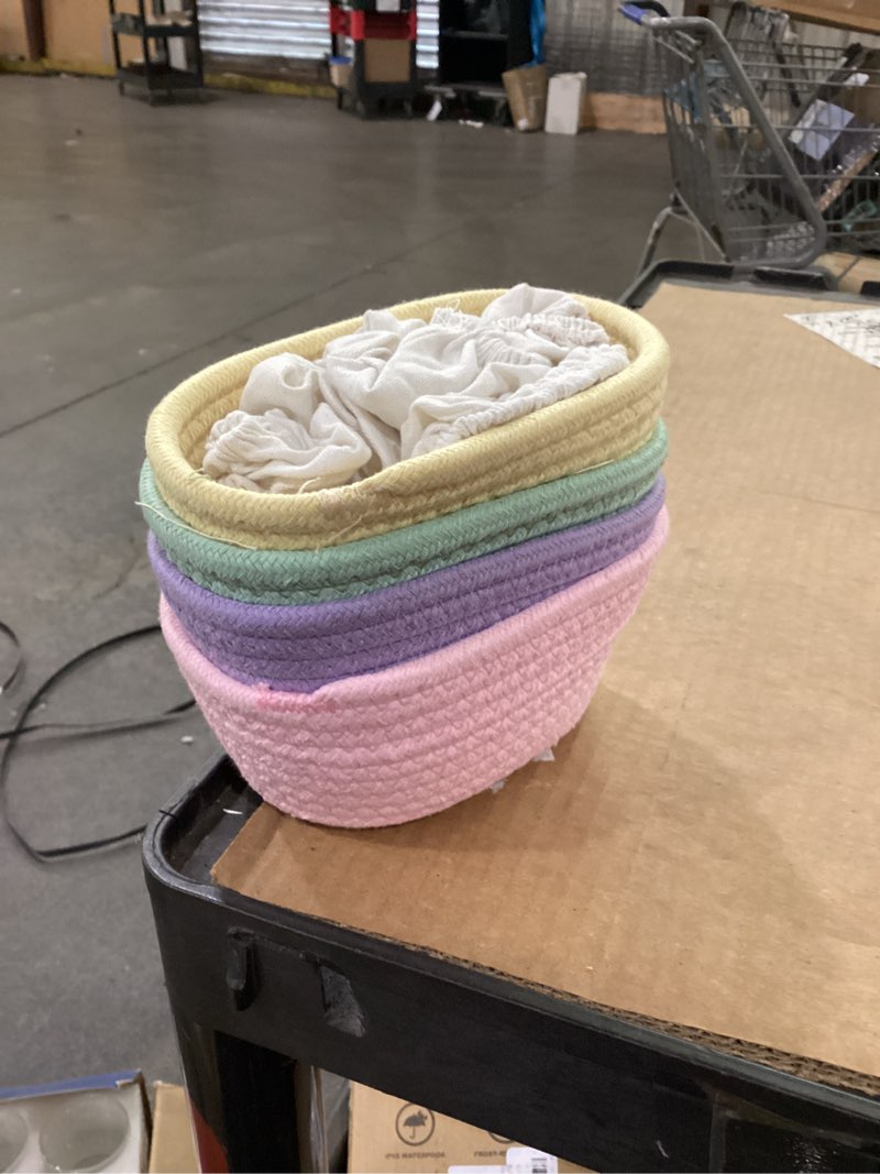 Condition photo showing Good Condition for 4 pcs 6.7 inch bread proofing basket set cotton rope oval banneton basket sourdough bread with liners covers for baking supplies (fresh color) fresh color 6.7 inch 4