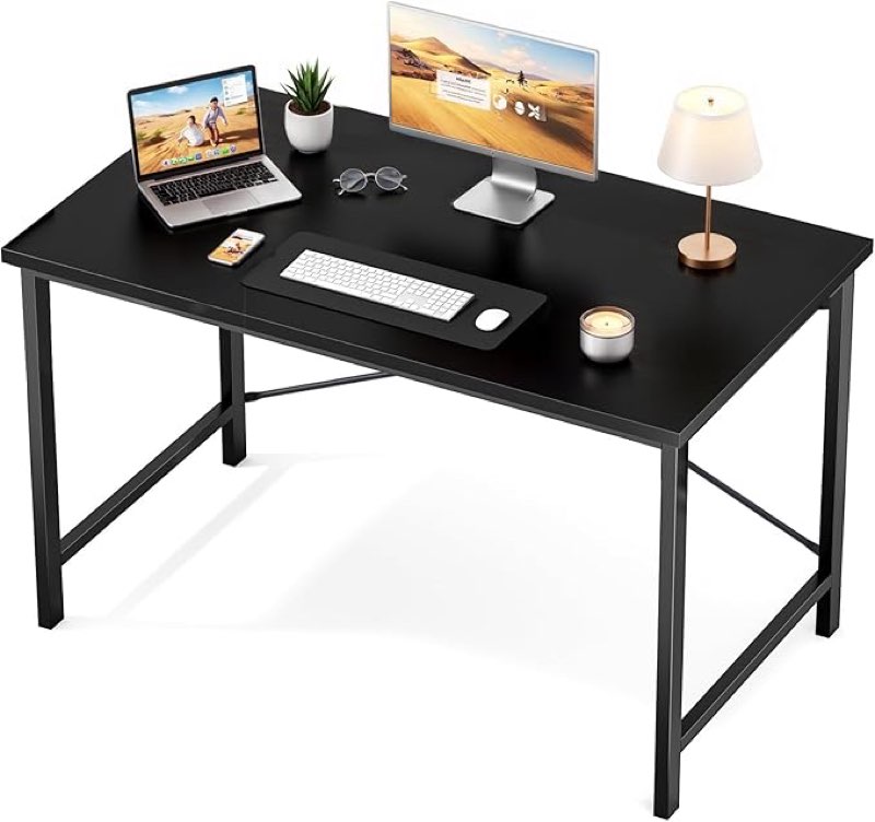 sweetcrispy small computer desk, 44" office writing desk with metal frame & wooden tabletop, x-shape