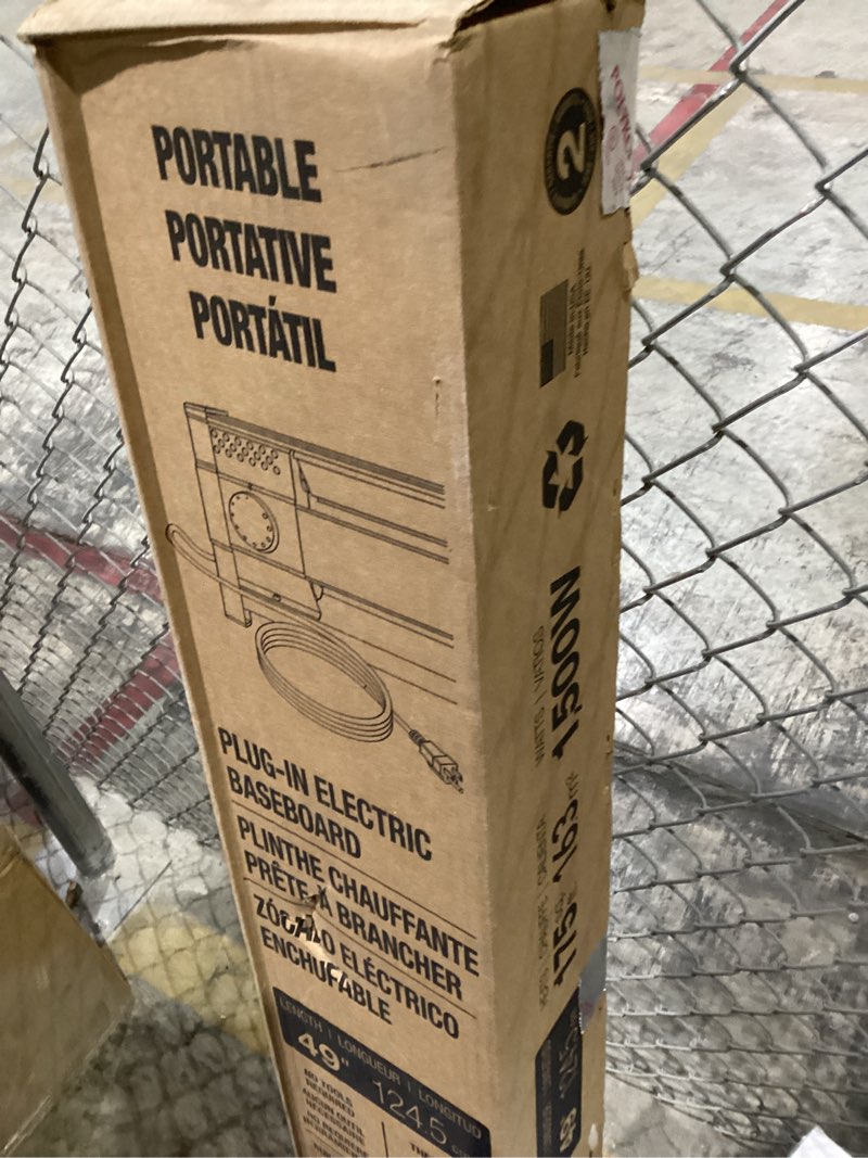 Condition photo showing As Is for Cadet F Series 49" Portable Electric Baseboard Heater (Model: 4P1500W, Part: 05601), 5120 BTU, 120 Volt, 1500 Watt, White